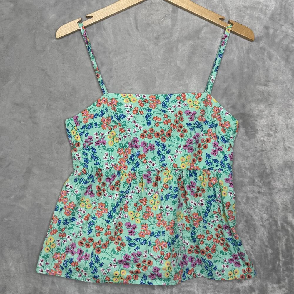 J Crew Floral Top Womens Size 2 Green Floral Multicolor Sleeveless Peplum Tank